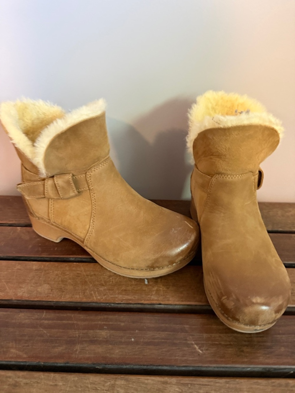 Dansko Shearling Cuffed Ankle Boots - Tan